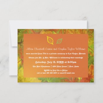 Fall Leaves - 3x5 Wedding Announcement by Midesigns55555 at Zazzle