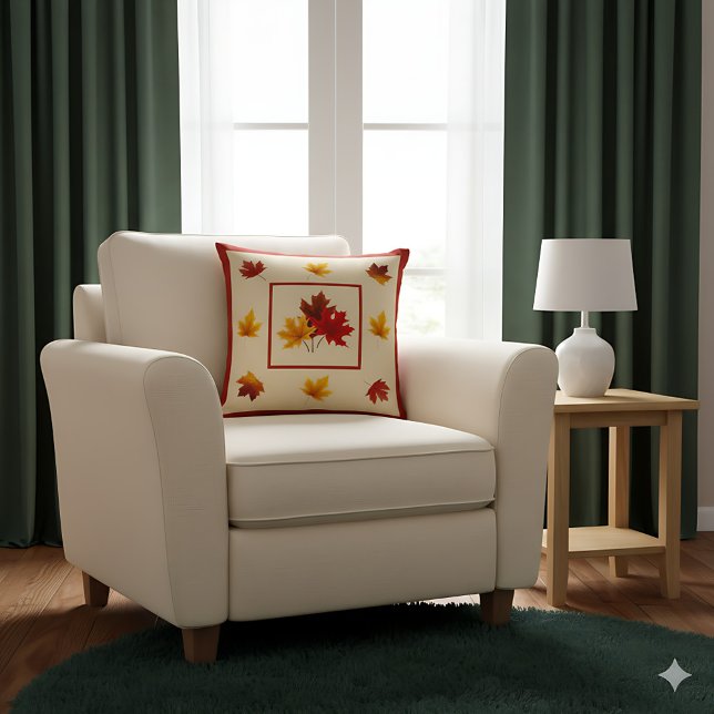 Fall Leaves Accent - Cozy Rustic Autumn Decor Throw Pillow (Farmhouse fall pillow with autumn leaves - cozy seasonal accent for your home)