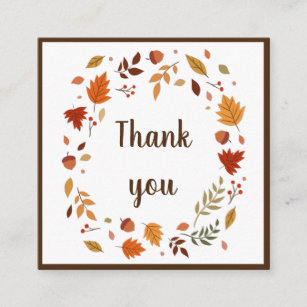 Fall Leaves & Acorns Autumn Thank You Brown Framed Square Business Card