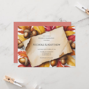 Fall Leaves & Acorns Rustic Wedding  Invitation