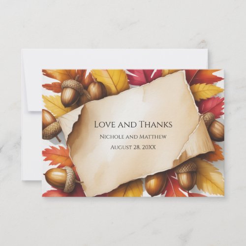 Fall Leaves & Acorns Rustic Wedding Thank You Card