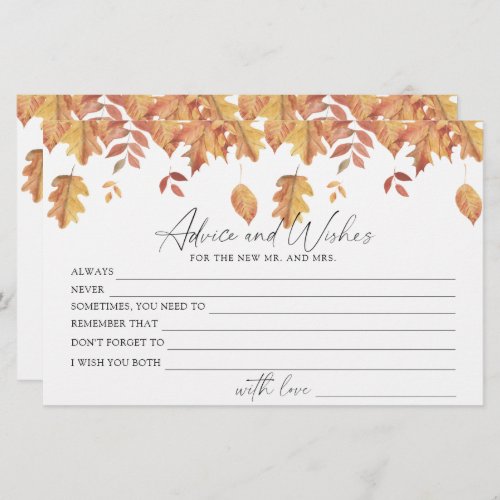 Fall leaves _ advice and wishes bridal shower stationery