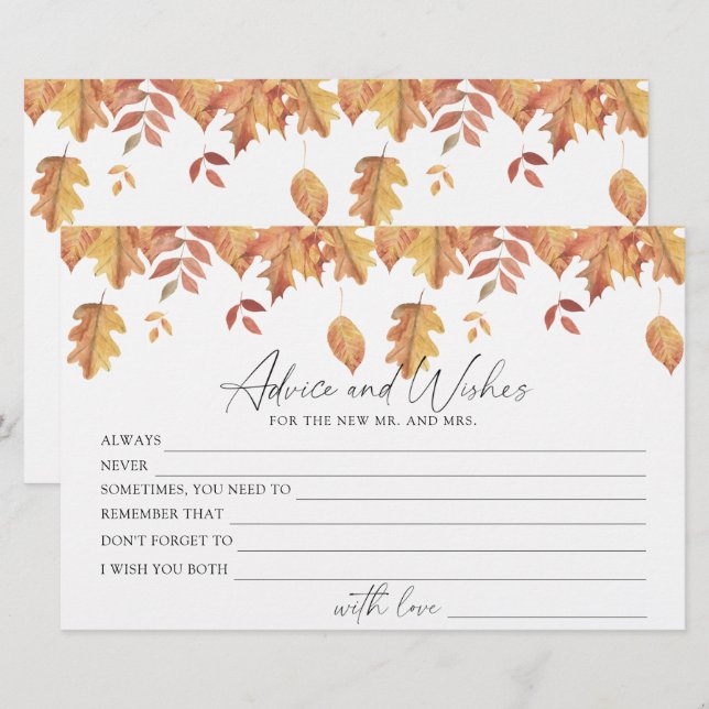 Fall leaves - advice and wishes bridal shower stationery (Front/Back)