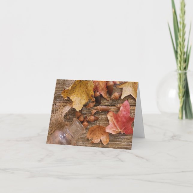 Fall Leaves and Acorn Letterpress Thank You Card (Front)