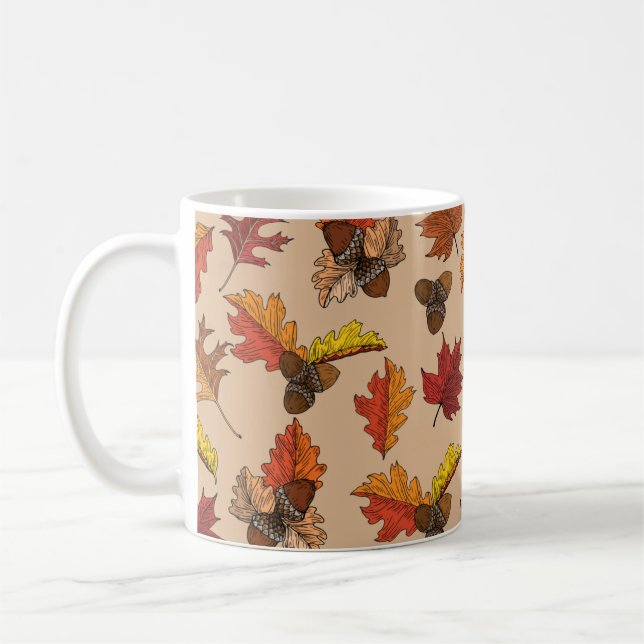 Fall Leaves and Acorn Pattern Coffee Mug (Left)