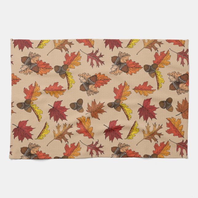 Fall Leaves and Acorn Pattern Kitchen Towel (Horizontal)