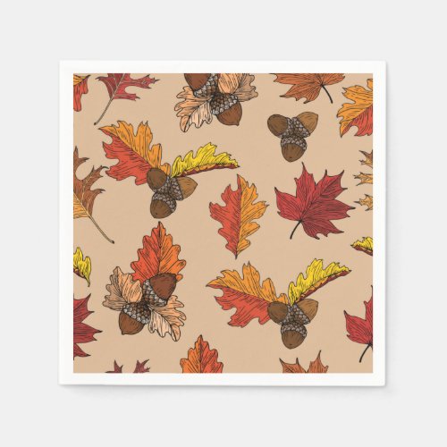 Fall Leaves and Acorn Pattern Napkins