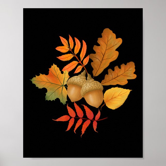 Fall Leaves And Acorns Autumn Hello Fall Thanksgiv Poster (Front)