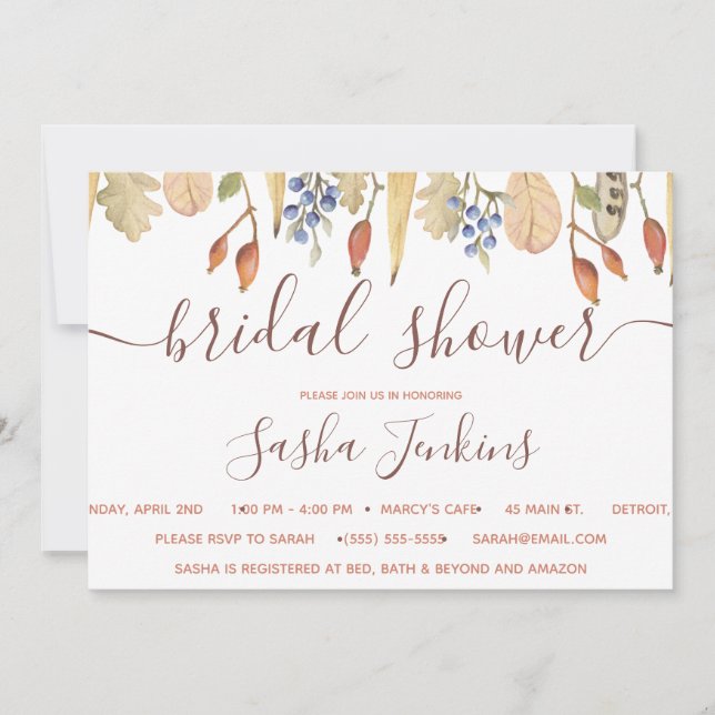 Fall Leaves and Berries Bridal Shower Invitation (Front)