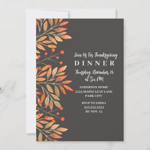 Fall Leaves and Berries Thanksgiving Dinner Invitation