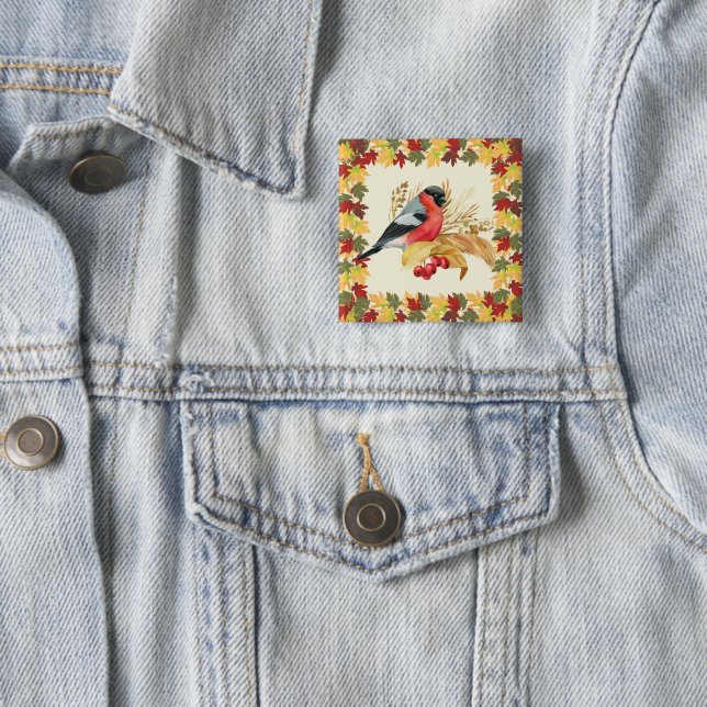 Fall leaves and bird  button (In Situ)
