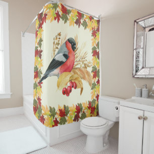 Fall leaves and bird shower curtain