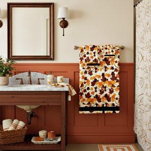 Fall leaves and birds bath towel set