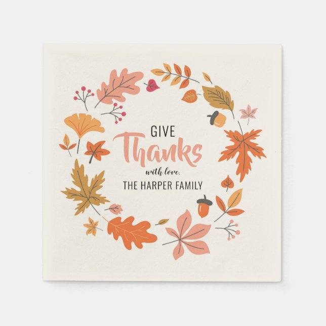 Fall Leaves And Bloom Thanksgiving Dinner Napkins (Front)
