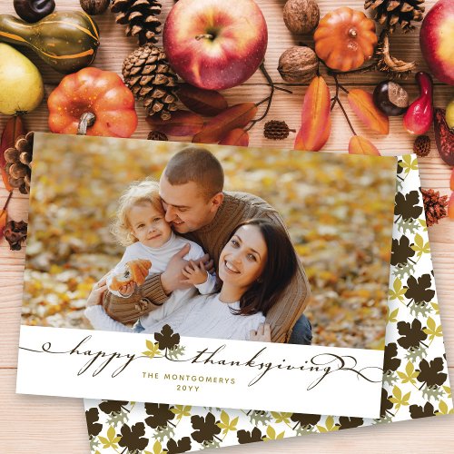 Fall Leaves And Flourish Happy Thanksgiving Photo Holiday Card