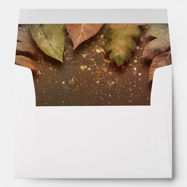Fall Leaves and Gold Glitz Wedding Envelope (Back (Bottom))