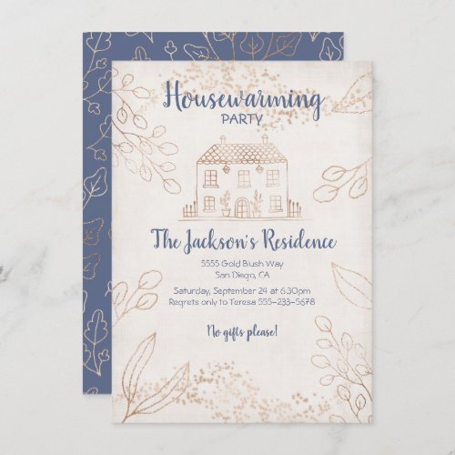 Fall Leaves and Gold Housewarming Party Invitation
