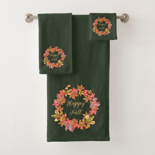 Fall leaves and ladybugs with customizable text  bath towel set
