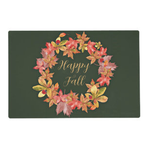 Fall leaves and ladybugs with customizable text placemat