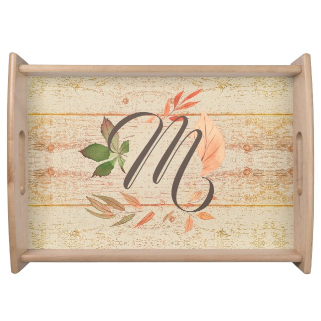 Fall Leaves and Monogram Serving Tray (Front)