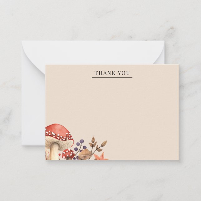 Fall Leaves and Mushrooms Thank You Note Card (Front)