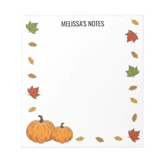 Fall Leaves And Orange Pumpkins With Custom Text Notepad
