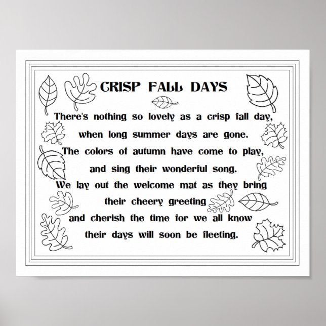 Fall Leaves and Poem Coloring Poster (Front)