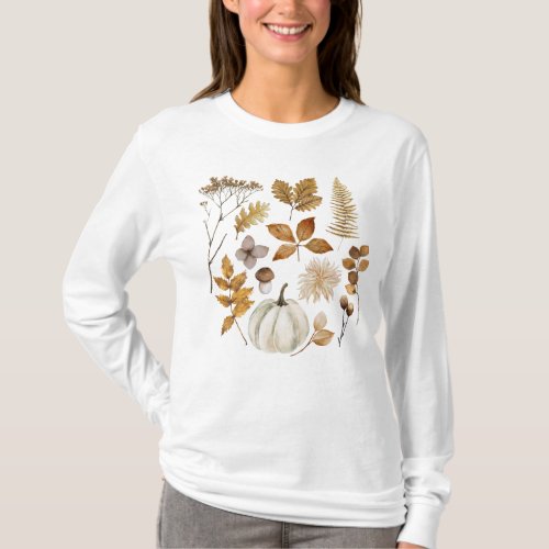 Fall Leaves and Pumpkin  T_Shirt