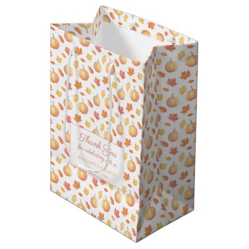 Fall Leaves And Pumpkins Autumn Wedding Thank You Medium Gift Bag