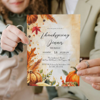 Fall Leaves and Pumpkins Thanksgiving Dinner Invitation
