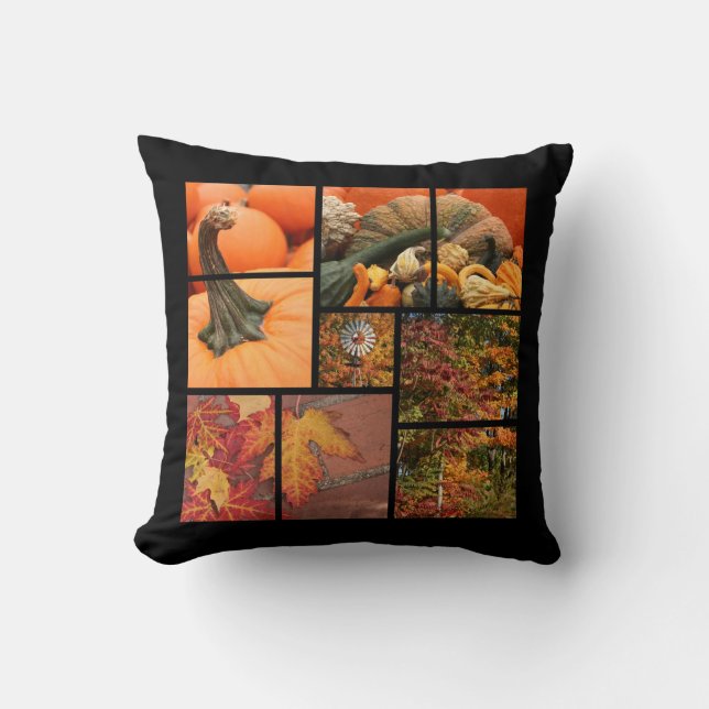 Fall Leaves and Pumpkins Throw Pillow (Front)