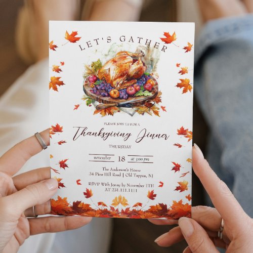 Fall Leaves and Roasted Turkey Thanksgiving  Invitation