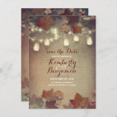 Fall Leaves and Rustic Mason Jars Save the Date (Front/Back)