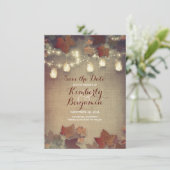 Fall Leaves and Rustic Mason Jars Save the Date (Standing Front)