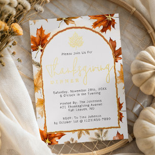 Fall Leaves Arch Elegant Thanksgiving Dinner Foil Invitation