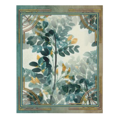 Fall Leaves Art Deco Teal Gold Faux Canvas Print