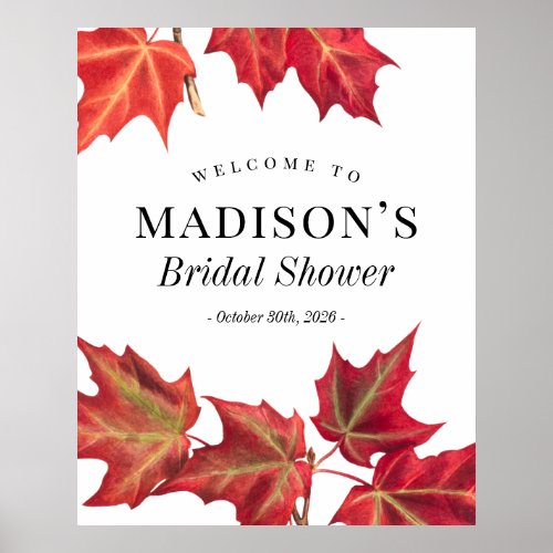 Fall Leaves Autumn Bridal Shower Welcome Sign