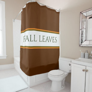 FALL LEAVES Autumn Brown Orange White Stripes  Shower Curtain