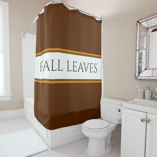 FALL LEAVES Autumn Brown Orange White Stripes  Shower Curtain (In Situ)