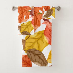 Fall Leaves Autumn Colorful Seasonal Botanical Bath Towel Set