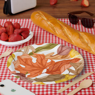 Fall Leaves Autumn Colorful Seasonal Botanical Paper Plates