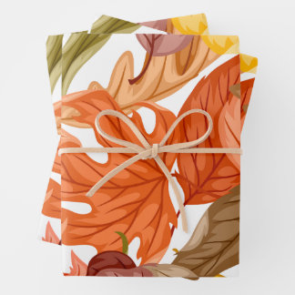 Fall Leaves Autumn Colorful Seasonal Botanical Wrapping Paper Sheets
