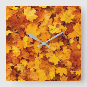 Fall Leaves Autumn Colors Fallen leaf Pattern 2020 Square Wall Clock