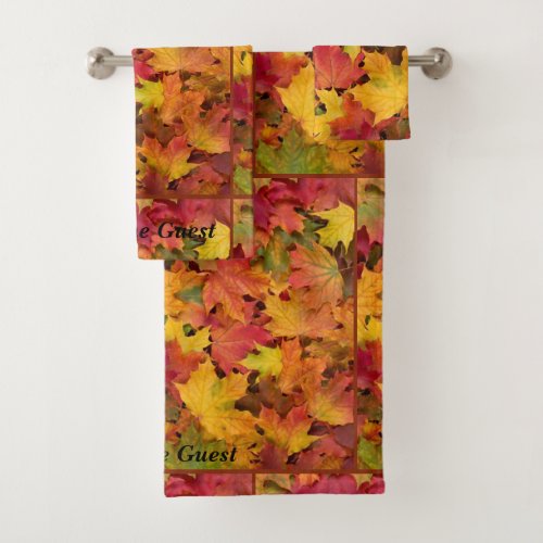 Fall Leaves Autumn Colors Guest Personalize Bath Towel Set