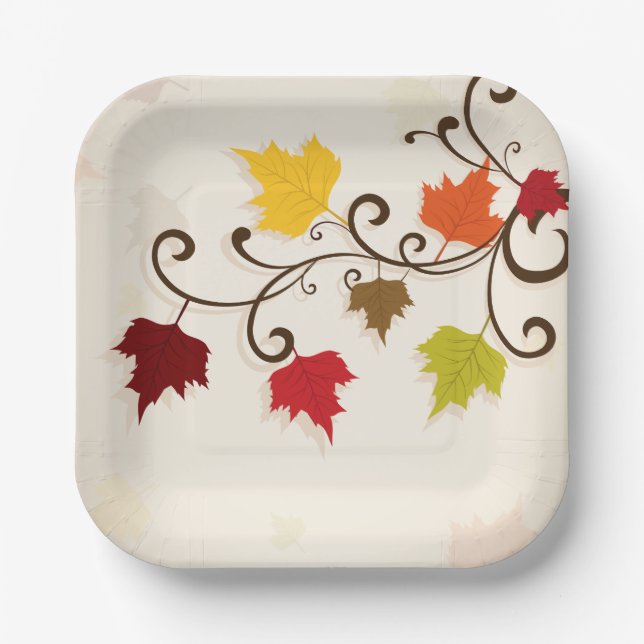 Fall Leaves Autumn Holiday Thanksgiving  Paper Plates (Front)