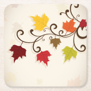 Fall Leaves Autumn Holiday Thanksgiving Square Paper Coaster