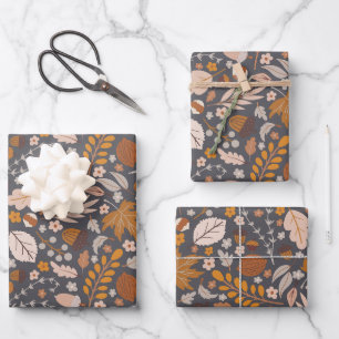 Fall Leaves, Autumn night's seamless pattern Wrapping Paper Sheets