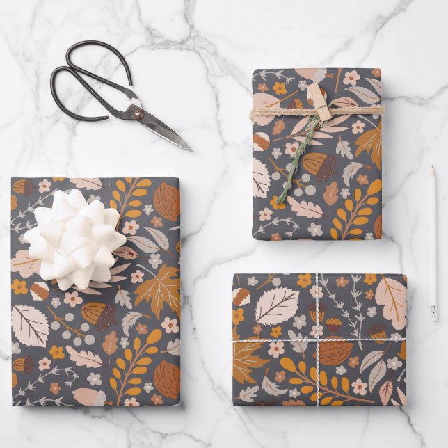 Fall Leaves, Autumn night's seamless pattern  Wrapping Paper Sheets (Front)