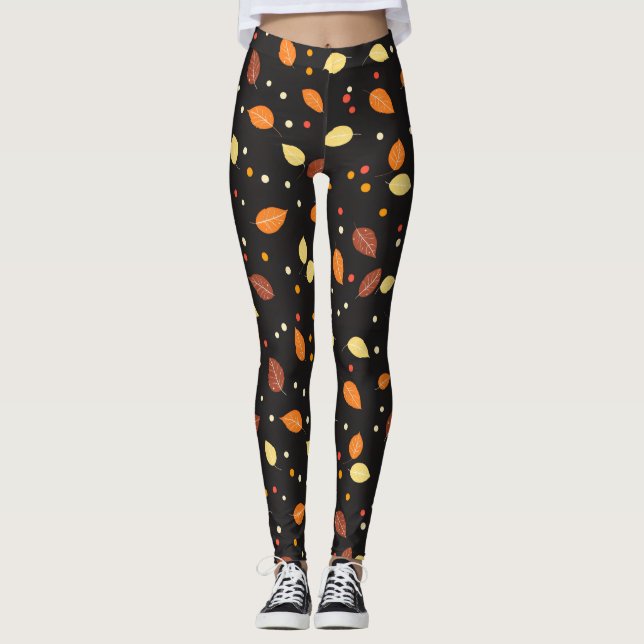 Fall Leaves Autumn Pattern Leggings (Front)