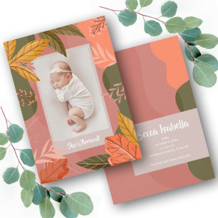 Fall Leaves Autumn Photo Birth Announcements